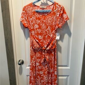 Vibrant Orange Floral Midi Dress